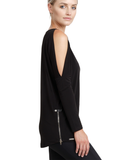 OPEN SHOULDER DRAPE LONG SLEEVE T-SHIRT