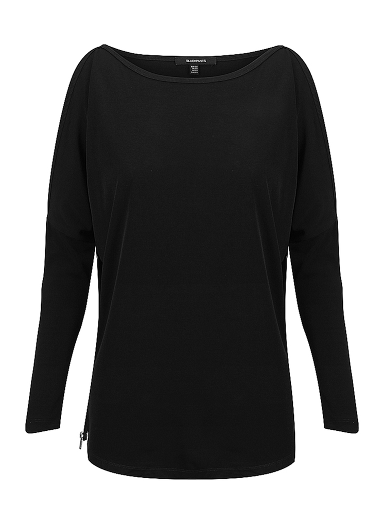 OPEN SHOULDER DRAPE LONG SLEEVE T-SHIRT