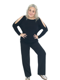 OPEN SHOULDER DRAPE LONG SLEEVE T-SHIRT