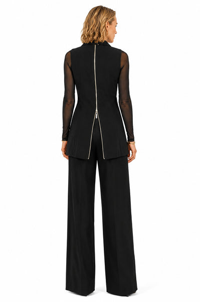 Back view of the BLACKPANTS Boston Vest showing the YKK back zip that can be worn open for extra hip room and movement