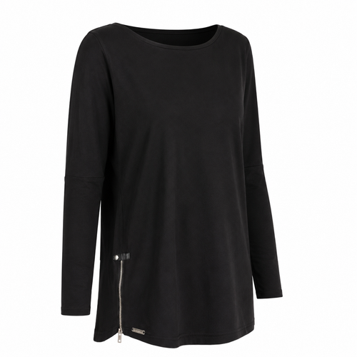 BLACKPANTS Drape Sleeve Top in STAYBLACK stretch jersey with boat neckline and side zip detail