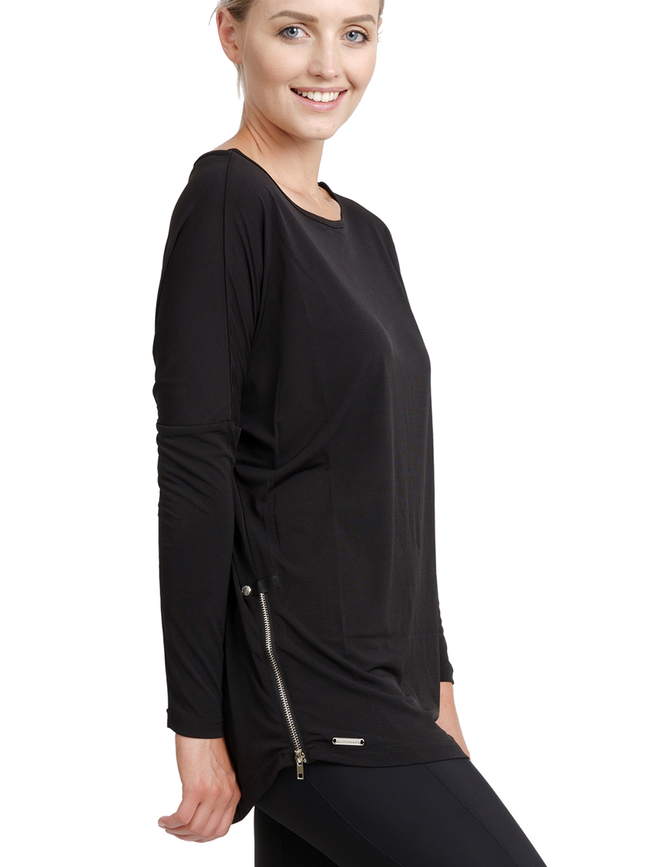 SIDE ZIP DRAPE LONG SLEEVE T-SHIRT