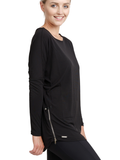 SIDE ZIP DRAPE LONG SLEEVE T-SHIRT
