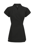 TOKYO WRAP bleach resistant salon tunic with deep V neckline, capped sleeves and adjustable wrap waist